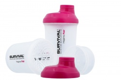 Survival Šejkr transparentní se zásobníky 300 + 150 ml - růžový