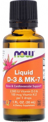 Now Foods Tekutý vitamin D3 & K2 MK-7 (500 IU & 20 μg v 1 kapce) 30 ml