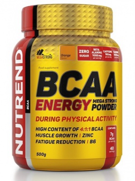 Nutrend BCAA Energy Mega Strong Powder 500 g - malina VÝPRODEJ
