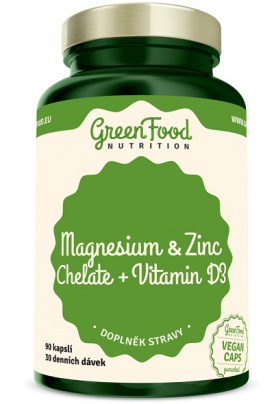 GreenFood Hořčík a Zinek Chelát + Vitamín D3 90 kapslí