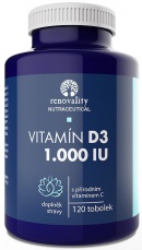Renovality Vitamin D3 1000 IU s přírodním Vitamínem C 120 kapslí, doplněk stravy