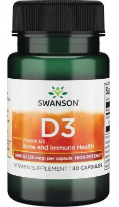 Swanson Vitamín D3 1000 IU 30 kapslí