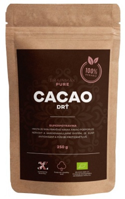 BrainMax Pure Drcené Kakaové Boby, Nepražené 250 g