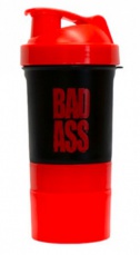 Bad Ass Smart Shaker 400 ml se zásobníkem červený/černý