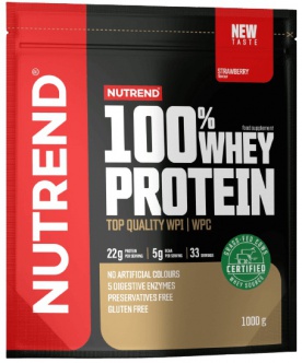 Nutrend 100% Whey Protein 1000 g - jahoda VÝPRODEJ (POŠK.OBAL)