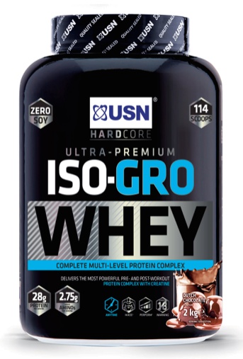 Levně USN (Ultimate Sports Nutrition) USN ISO-GRO Whey 2000 g - smetanová sušenka + USN Šejkr Steel Qhush 750 ml ZDARMA