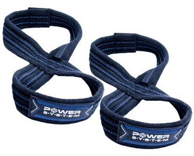 Power System silový popruh LIFTING STRAPS FIGURE 8 - černá+modrá L/XL