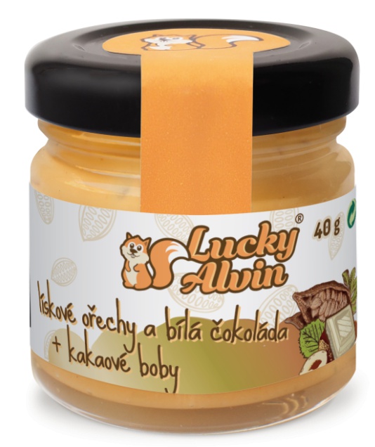 Lucky Alvin Lískové ořechy a bílá čokoláda + kakaové boby 40 g