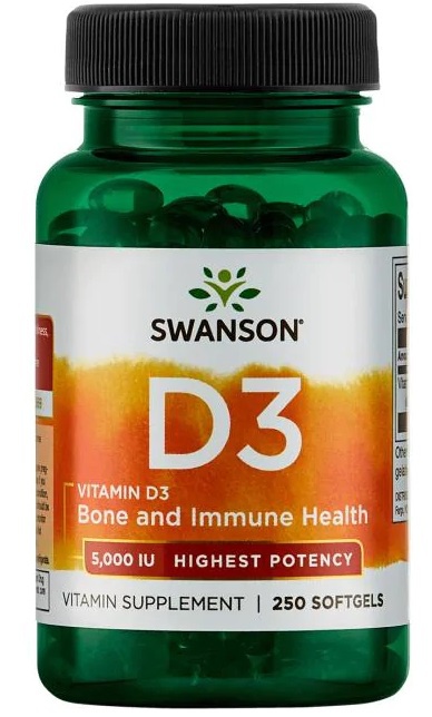 Swanson Vitamín D3 5000 IU 250 kapslí