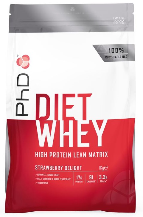 Levně PhD Nutrition PhD Diet Whey Protein 1000 g - jahoda + šejkr 600 ml ZDARMA