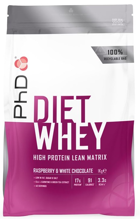 Levně PhD Nutrition PhD Diet Whey Protein 1000 g - malina/bílá čokoláda + šejkr 600 ml ZDARMA