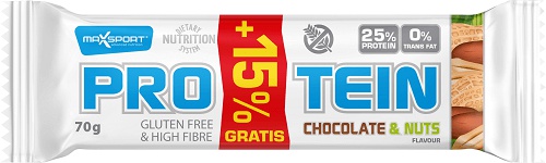 MaxSport Protein Bar 60g + 15% GRATIS - čokoláda s oříšky