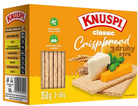 Knuspi Classic Crispbread 150 g - 3 druhy sýrů