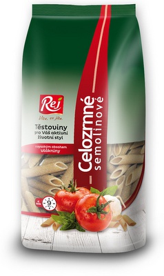 REJ s.r.o. REJ Celozrnné semolinové těstoviny Penne 400 g VÝPRODEJ (POŠK. OBAL)