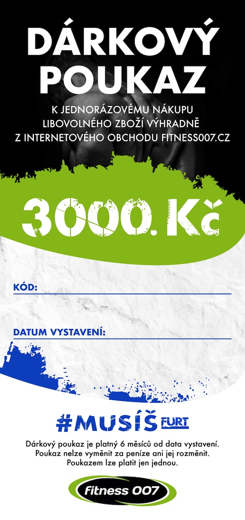 Elektronický dárkový poukaz Fitness007 3000 Kč pro kluka