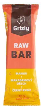 Levně GRIZLY RAW Bar 55 g mango-makadam-černý rybíz