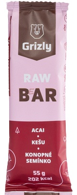 Levně GRIZLY RAW Bar 55 g acai-kešu-konopné semínko