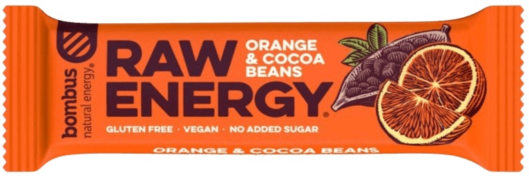 Levně Bombus Raw Energy bar 50 g - pomeranč/kakaové boby