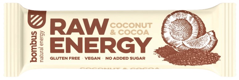 Levně Bombus Raw Energy bar 50 g - kokos/kakao