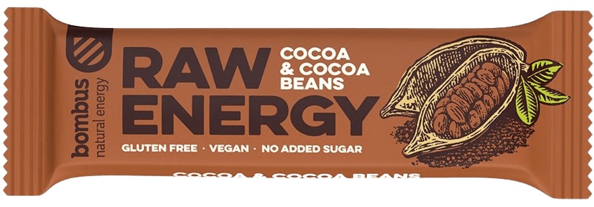 Levně Bombus Raw Energy bar 50 g - kakao/kakaové boby
