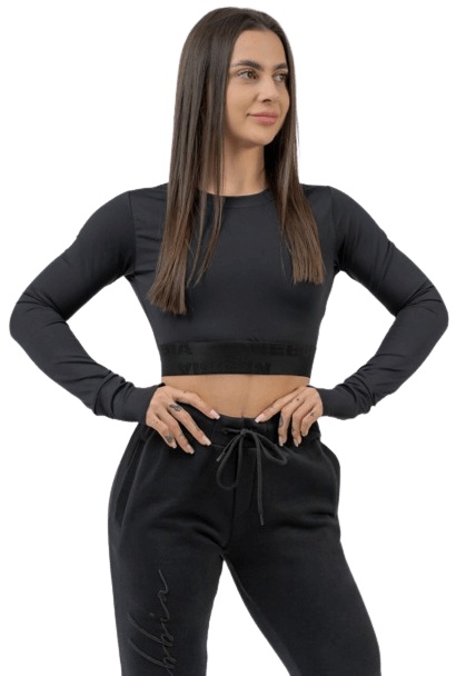 Levně Nebbia Intense Dámský Crop top s dlouhým rukávem 839 černý - L