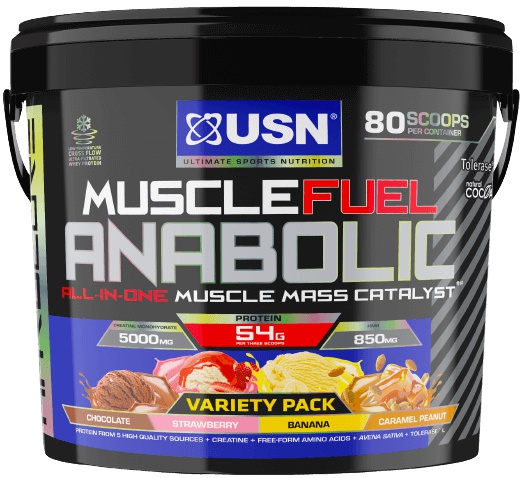 USN Muscle Fuel Anabolic 4000 g - mix čokoláda, jahoda, banán, arašídy s karamelem 