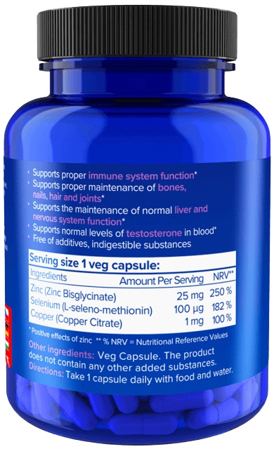 NATIOS Zinc Chelated Complex, Zinek, selen a měď 25 mg 100 kapslí