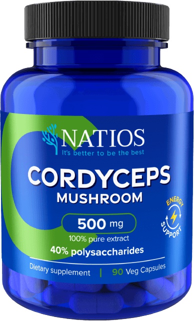 NATIOS Cordyceps Extract 500 mg, 40 % polysaccharides, 90 kapslí