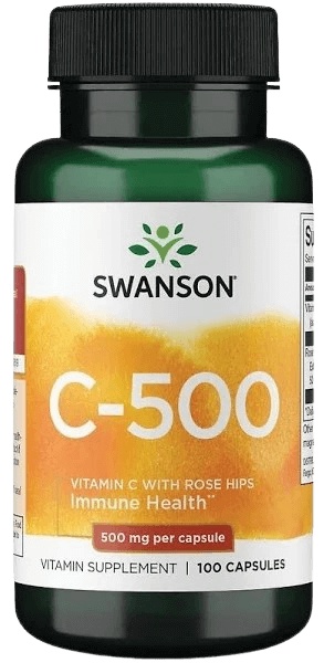 Swanson Vitamin C 500 mg with Rose Hips 100 kapslí