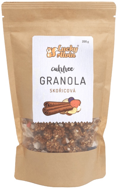 Levně Lucky Alvin Cukrfree skořicová granola 200 g
