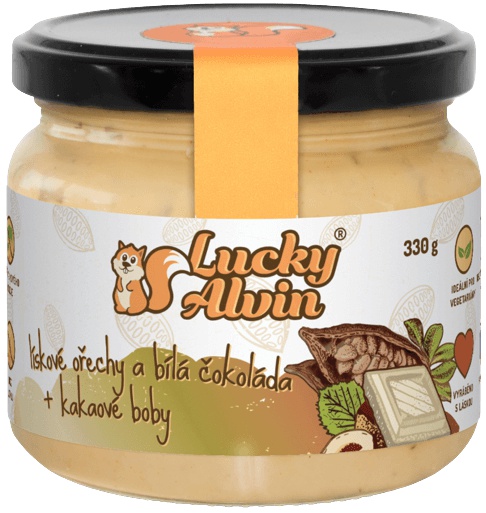 Levně Lucky Alvin Lískové ořechy a bílá čokoláda + kakaové boby 330g