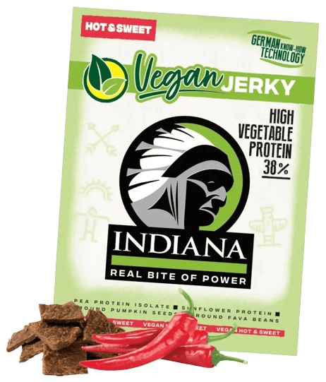 Levně Indiana Vegan Jerky sušené maso 25 g - Hot sweet