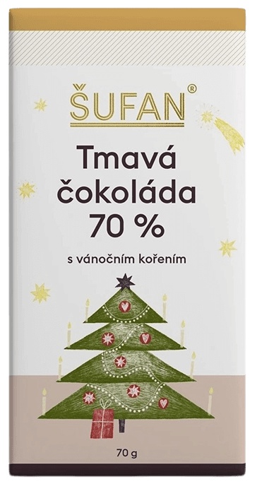 Levně Šufan Tabulková Čokoláda 70 g - Tmavá čokoláda 70 % s Vánočním kořením