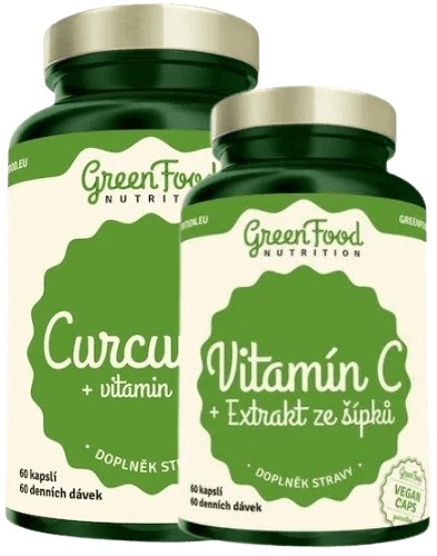 Levně GreenFood Curcumin (Kurkumin) & vitamin D3 60 kapslí + Vitamín C 60 kapslí ZDARMA