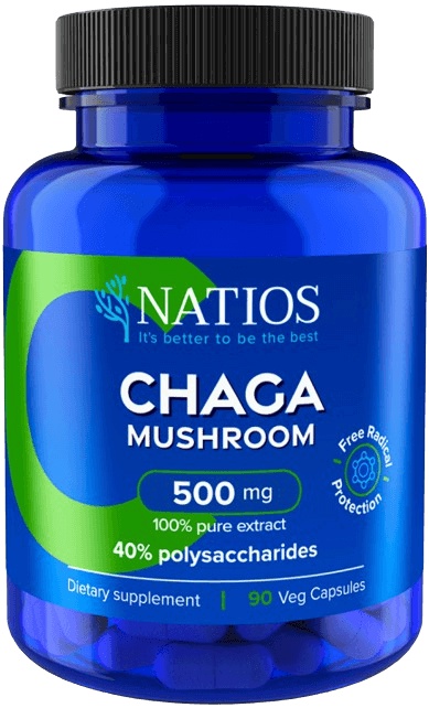 Levně NATIOS Chaga Extract 500 mg 40% polysaccharides 90 veganských kapslí