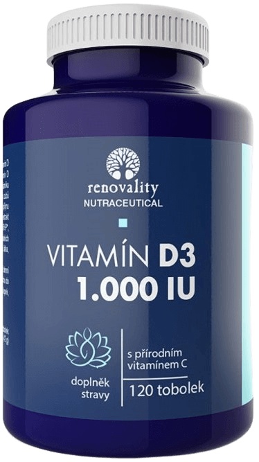 Renovality Vitamin D3 1000 IU s přírodním Vitamínem C 120 kapslí