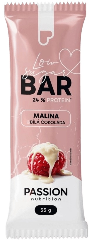Passion Nutrition Protein Bar Low Sugar 55 g - Malina/bílá čokoláda