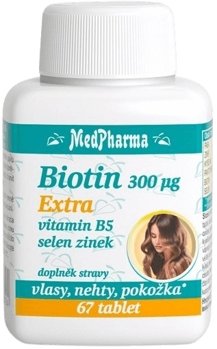 MedPharma Biotin Extra, Vitamin B5, Selen, Zinek, 67 tablet