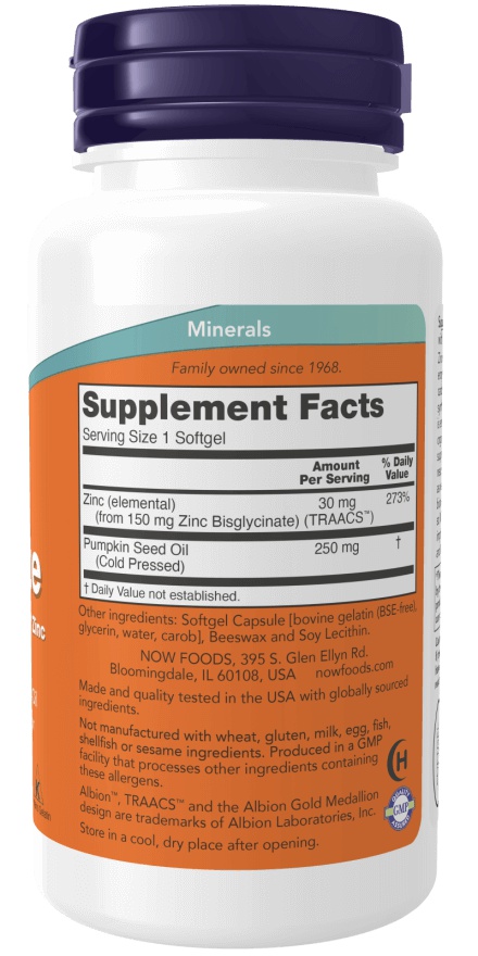 Now Foods Zinc Glycinate 30 mg 120 kapslí