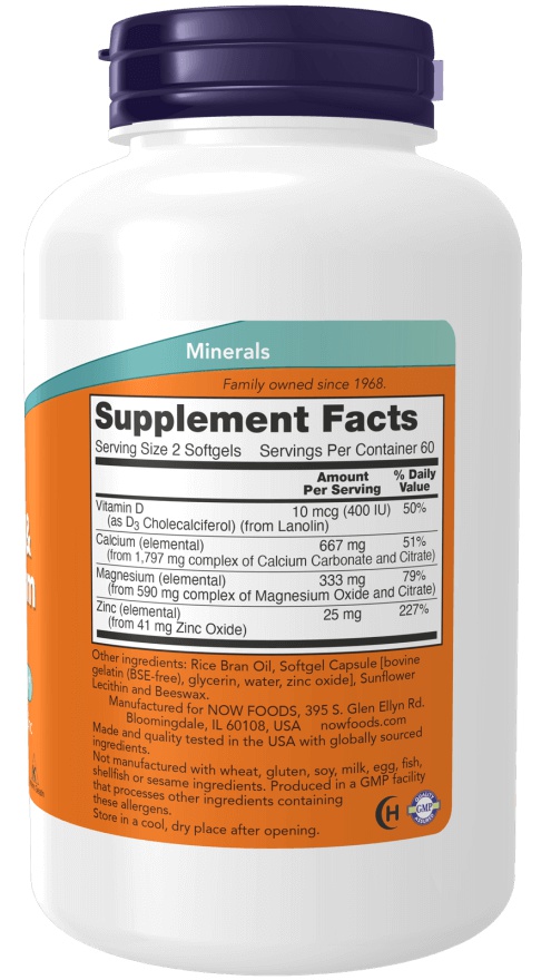 Now Foods Calcium & Magnesium with Vitamin D3 & Zinc 120 kapslí