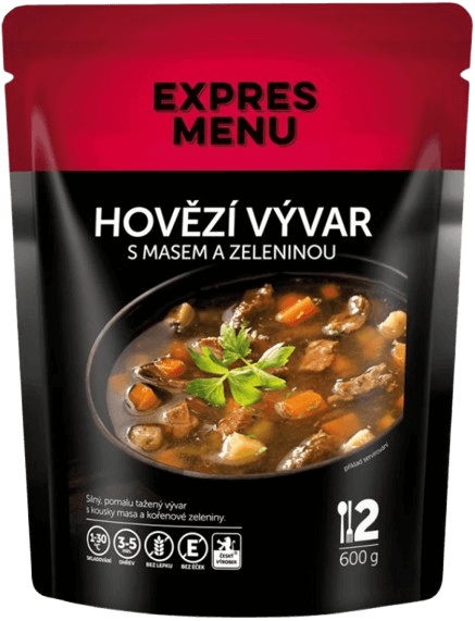Hovězí vývar s masem a zeleninou EXPRES MENU (2 porce)