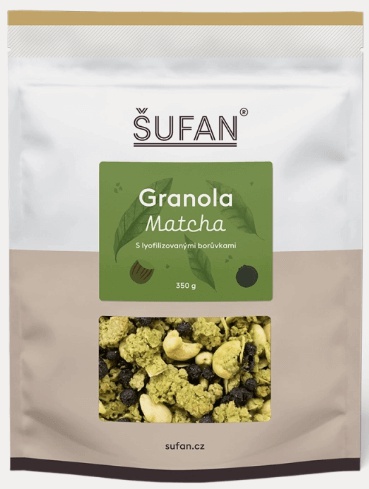 Šufan Granola 350 g - matcha s lyofilizovanými borůvkami
