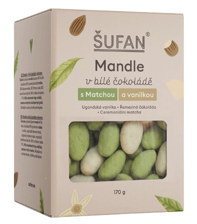 Šufan Mandle v Bílé Čokoládě s Matchou a Vanilkou 170 g
