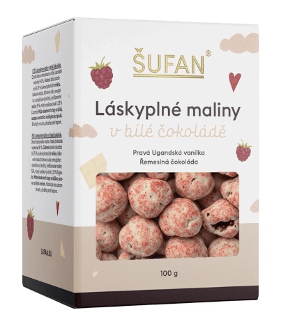 Šufan Láskyplné Ovoce V Čokoládě 100 g - maliny v bílé čokoládě