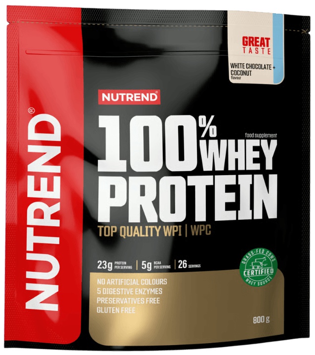 Nutrend 100 % Whey Protein 800 g, biela čokoláda + kokos