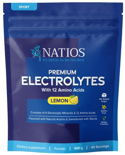 NATIOS Premium Electrolytes, Elektrolyty s 12 aminokyselinami 600 g, citrón